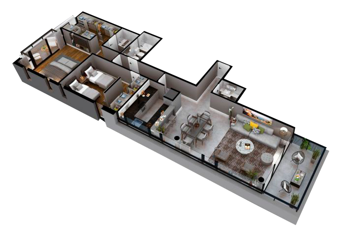 vista planta 3 ambientes Dalai Residence