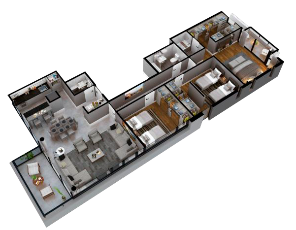 Vista planta 4 ambientes Dalai Residence