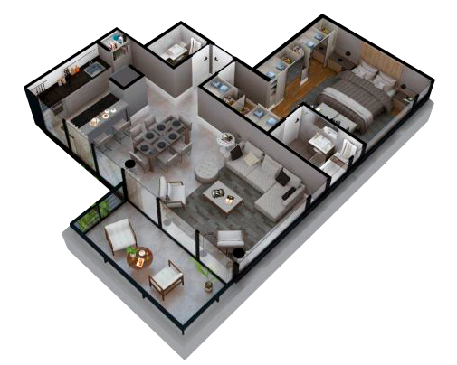 Vista planta 2 ambientes Dalai Residence