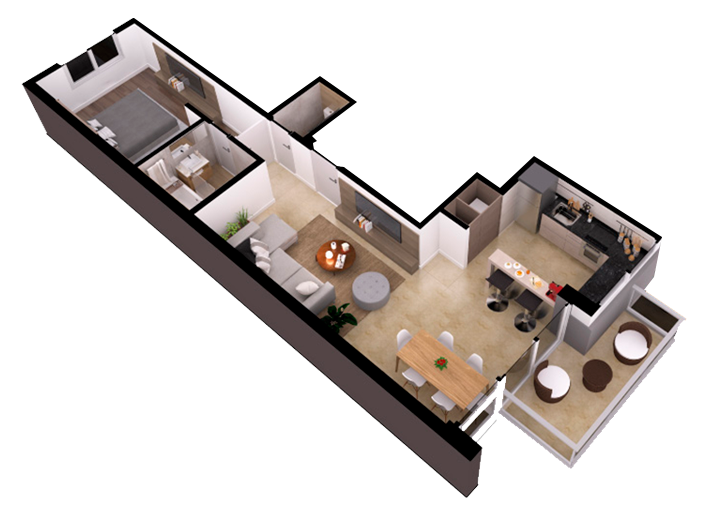 Planta 2 ambientes frente Dalai Urban